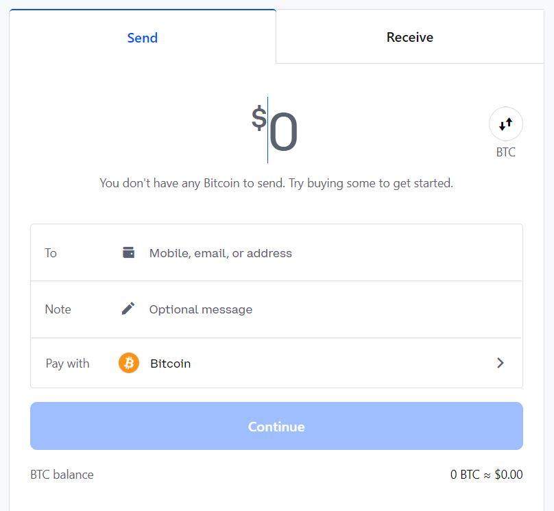 Coinbase send to page.