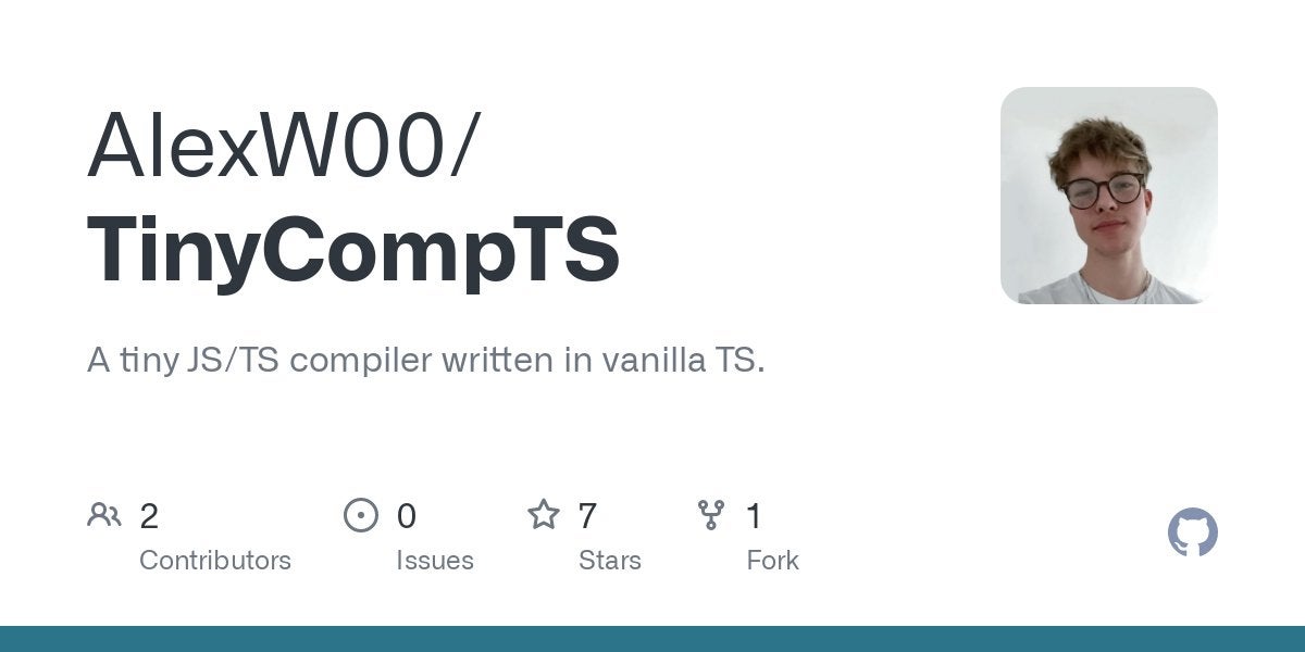 My latest hobby project: TinyCompTS - A tiny ts/js compiler